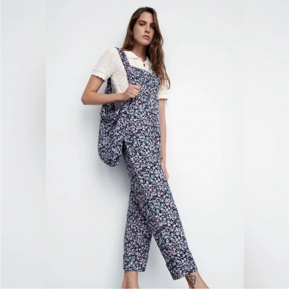 Zara Floral Criss Cross Overalls - Picture 4 of 12